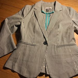 Ann Taylor Loft Gray Striped Blazer Petites - 0P